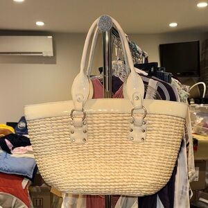 Liz Claiborne Cream and White Woven Tote